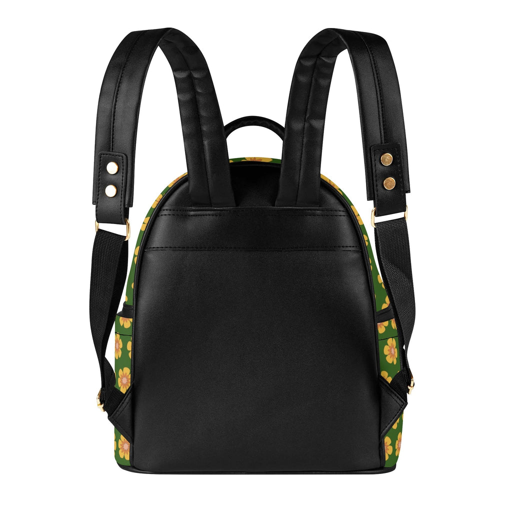 Yellow Flowers On Green Casual PU Leather Backpack Casual PU Leather Backpack Printed Offshore