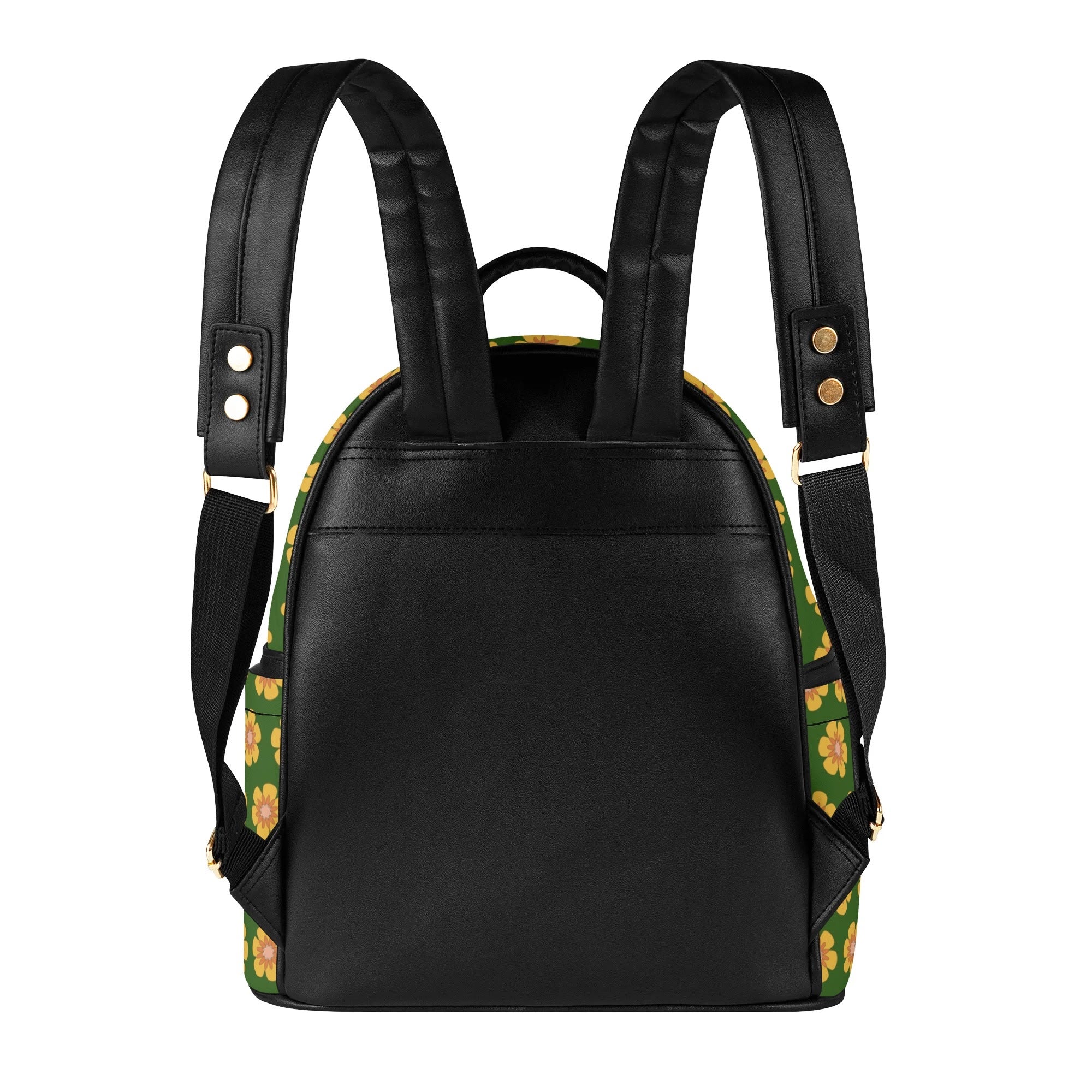 Yellow Flowers On Green Casual PU Leather Backpack Casual PU Leather Backpack Printed Offshore