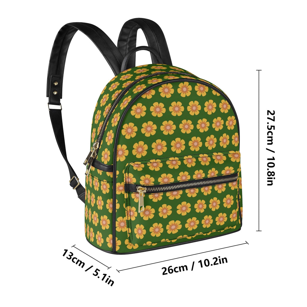 Yellow Flowers On Green Casual PU Leather Backpack Casual PU Leather Backpack Printed Offshore
