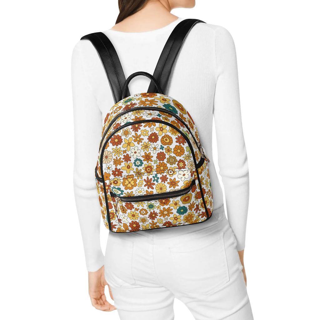 70s Style Floral Casual PU Leather Backpack Default Title Casual PU Leather Backpack Printed Offshore