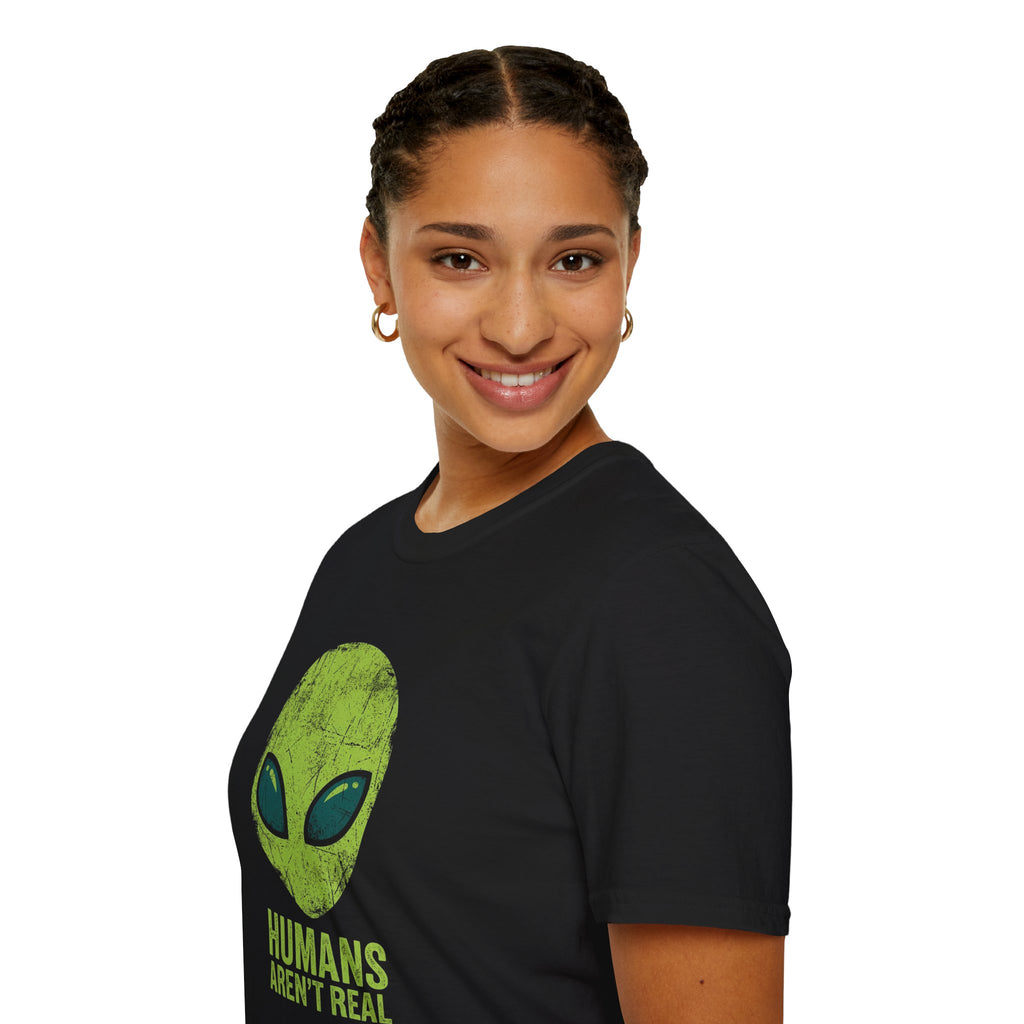 Green Alien Head Humans Aren't Real Unisex T-Shirt Unisex Adult T-shirt Globally Fulfilled Sci Fi