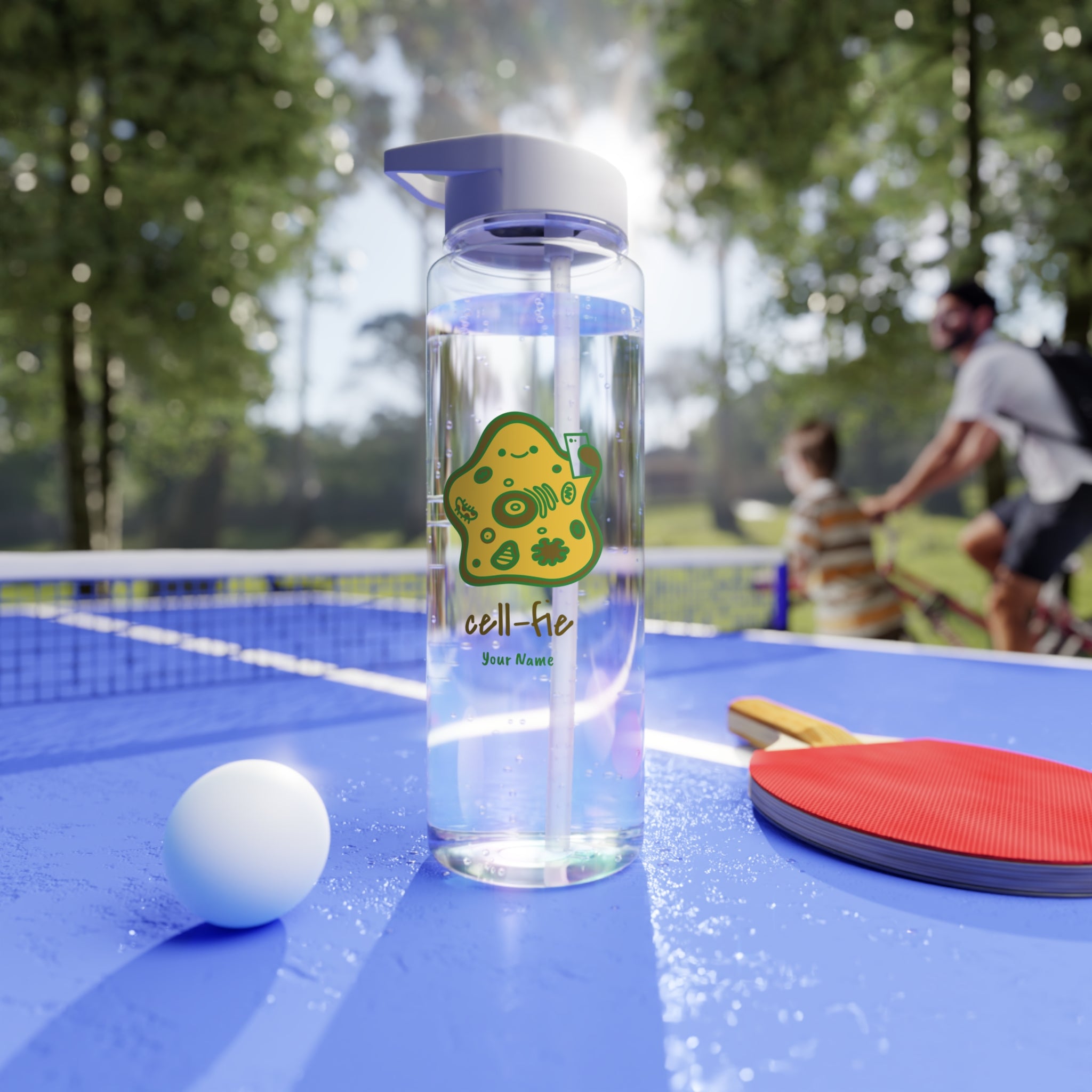 Personalised - Cell-fie, Selfie Cell - Clear Tritan Water Bottle