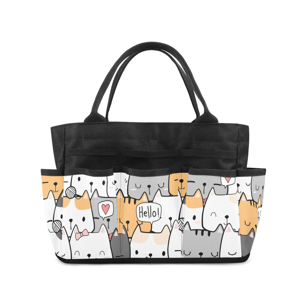 Cat Hello Garden Tool Bag, Personalised Multi Pocket Tote, Duty Tool Caddy Multifunction Gardening Tool Bag Printed Offshore