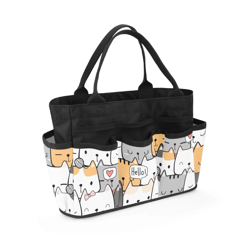 Cat Hello Garden Tool Bag, Personalised Multi Pocket Tote, Duty Tool Caddy Multifunction Gardening Tool Bag Printed Offshore