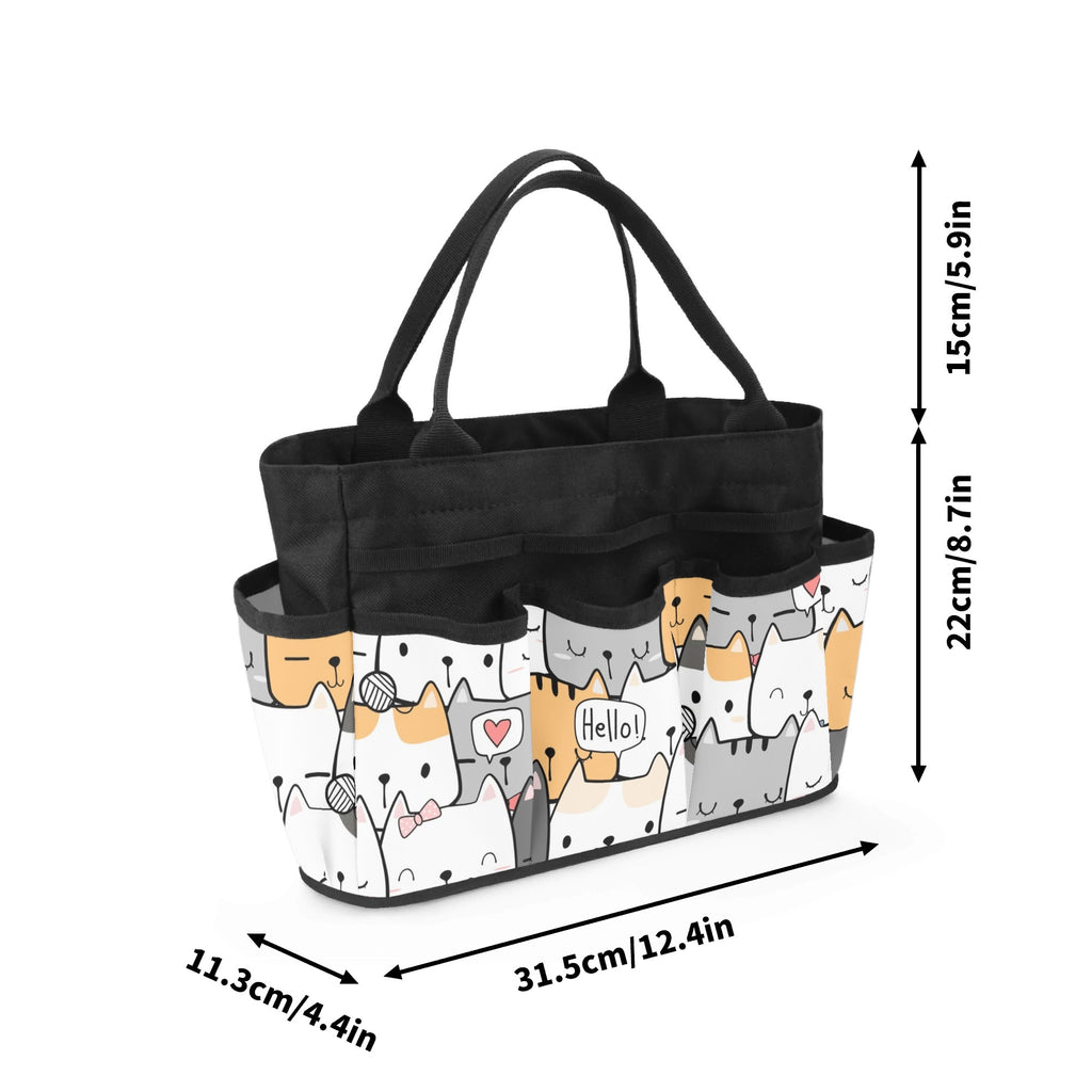 Cat Hello Garden Tool Bag, Personalised Multi Pocket Tote, Duty Tool Caddy Multifunction Gardening Tool Bag Printed Offshore