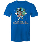 Astronaut, All We Need Is Love, Peace And A Little Space - Mens T-Shirt Bright Royal Mens T-shirt Music Printed In Australia Space