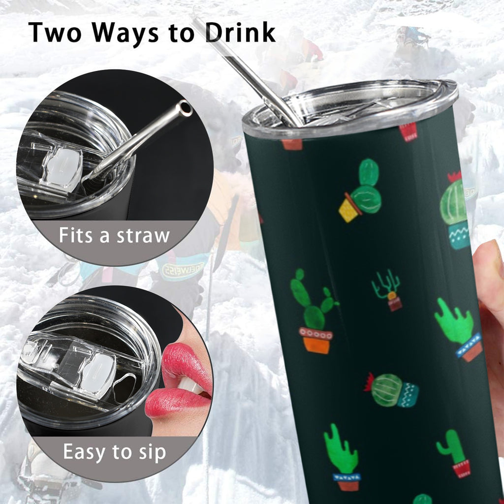 Cactus On Black - 20oz Tall Skinny Tumbler with Lid and Straw