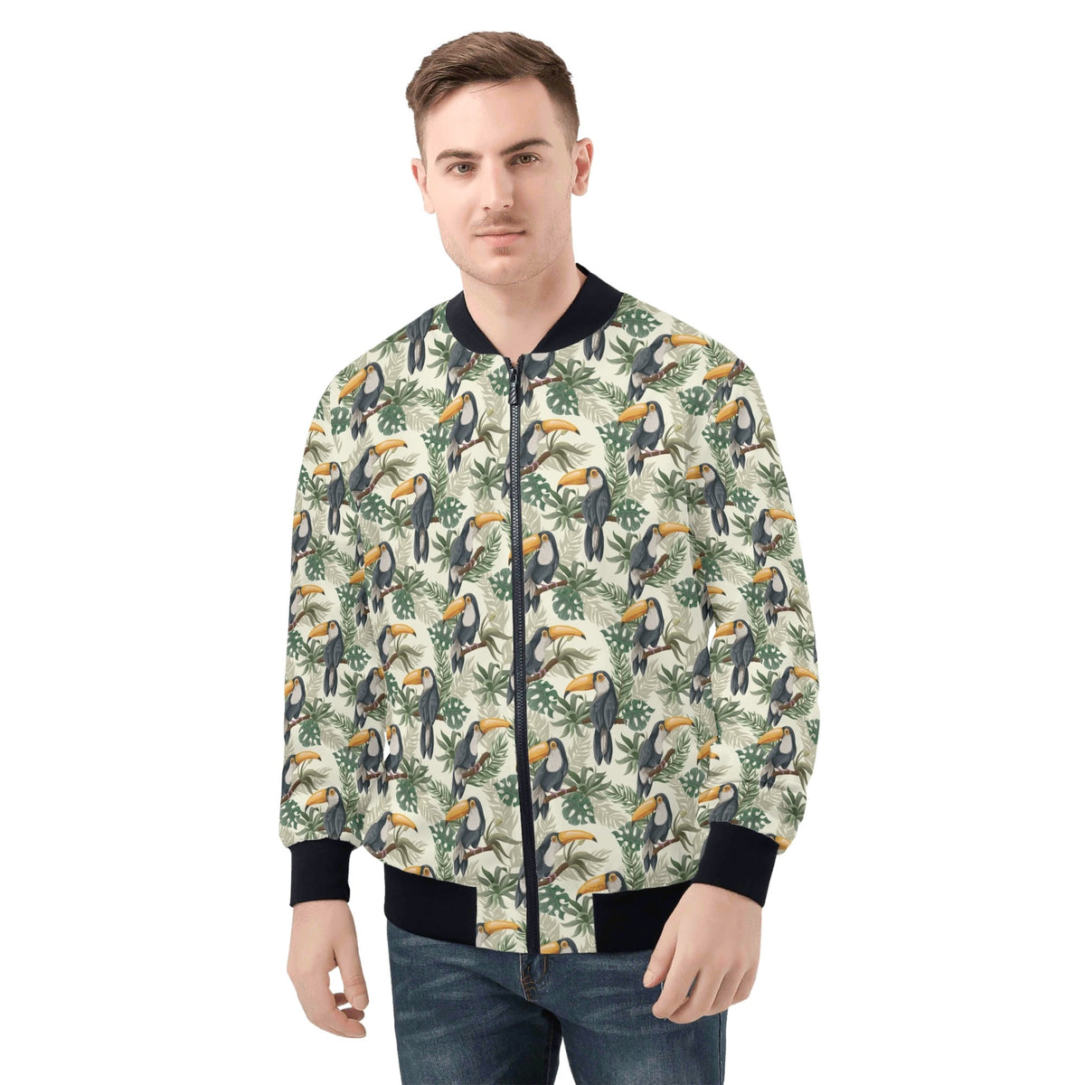 Toucan Jungle Men's Zip Up Bomber Jacket 4XL Mens Zip Up Bomber Jacket Printed Offshore