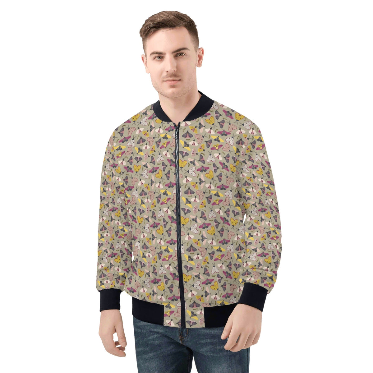Pretty Moths Men's Zip Up Bomber Jacket 4XL Mens Zip Up Bomber Jacket Printed Offshore