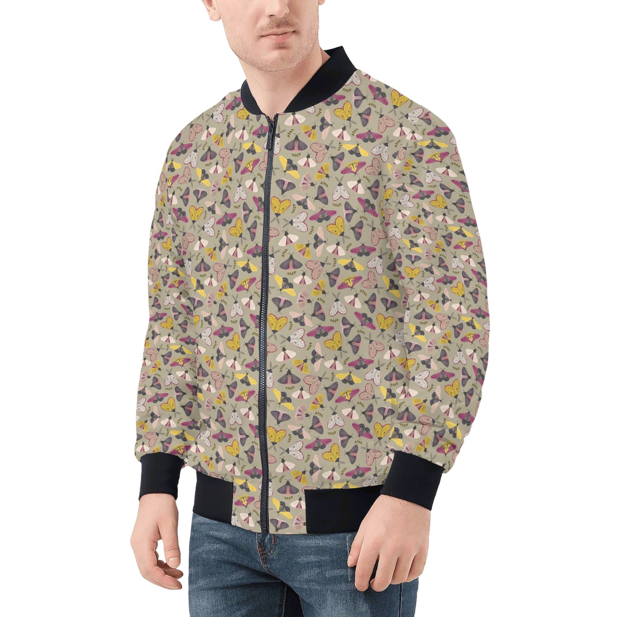 Pretty Moths Men's Zip Up Bomber Jacket Mens Zip Up Bomber Jacket Printed Offshore