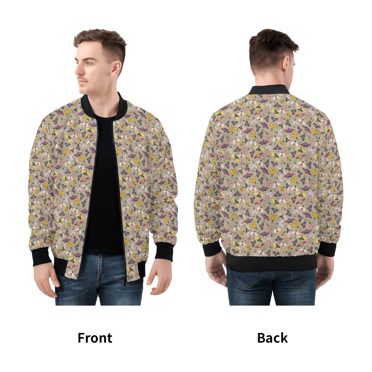 Pretty Moths Men's Zip Up Bomber Jacket Mens Zip Up Bomber Jacket Printed Offshore