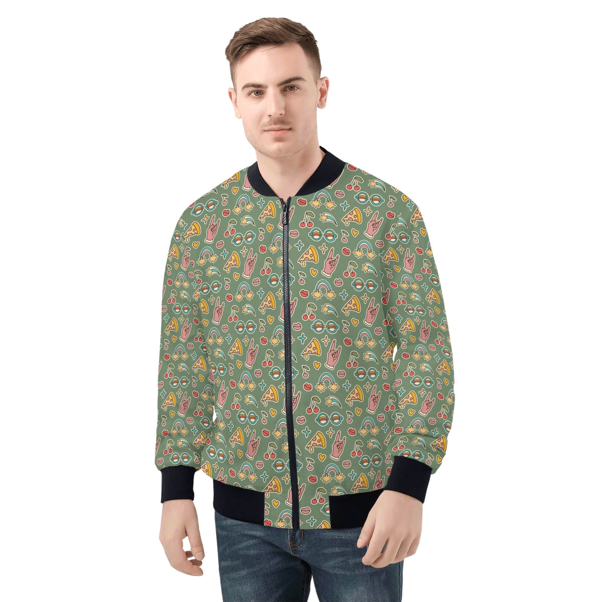 Groovy Retro Mens Zip Up Bomber Jacket 4XL Mens Zip Up Bomber Jacket Printed Offshore