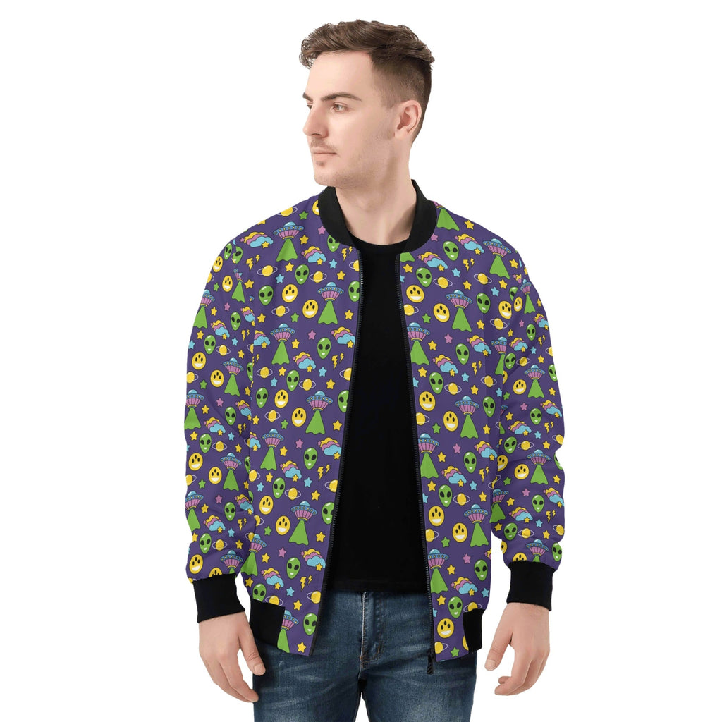 Groovy Alien Mens Zip Up Bomber Jacket Mens Zip Up Bomber Jacket Printed Offshore