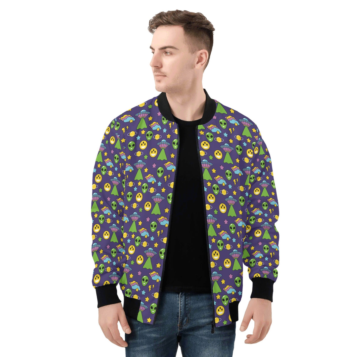 Groovy Alien Mens Zip Up Bomber Jacket Mens Zip Up Bomber Jacket Printed Offshore