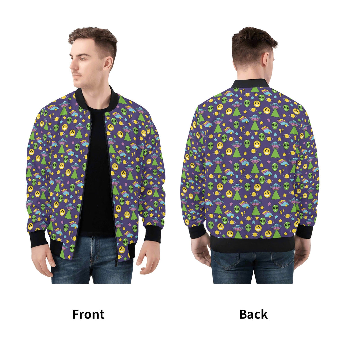Groovy Alien Mens Zip Up Bomber Jacket Mens Zip Up Bomber Jacket Printed Offshore