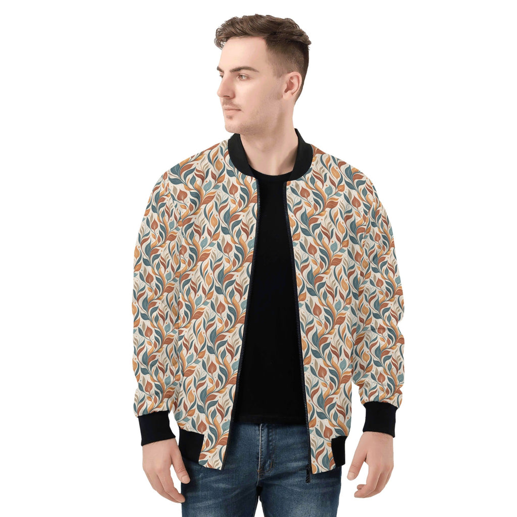 Whimsical Leaf Swirl Mens Zip Up Bomber Jacket Mens Zip Up Bomber Jacket Printed Offshore
