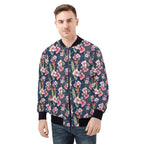 Dark Hawaiian Floral Mens Zip Up Bomber Jacket 4XL Mens Zip Up Bomber Jacket Printed Offshore