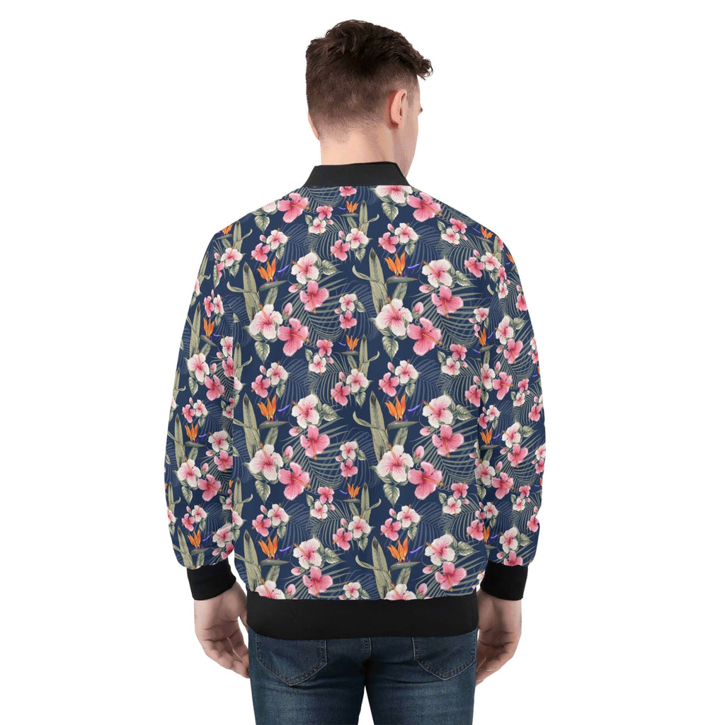 Dark Hawaiian Floral Mens Zip Up Bomber Jacket Mens Zip Up Bomber Jacket Printed Offshore