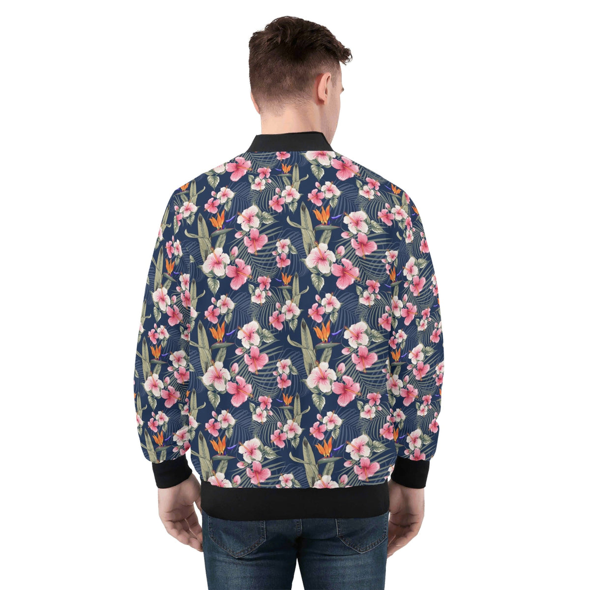Dark Hawaiian Floral Mens Zip Up Bomber Jacket Mens Zip Up Bomber Jacket Printed Offshore