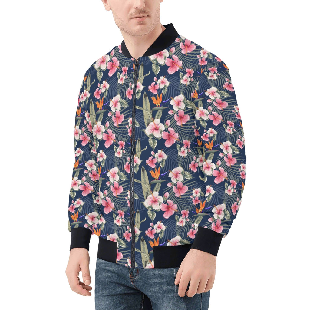 Dark Hawaiian Floral Mens Zip Up Bomber Jacket Mens Zip Up Bomber Jacket Printed Offshore