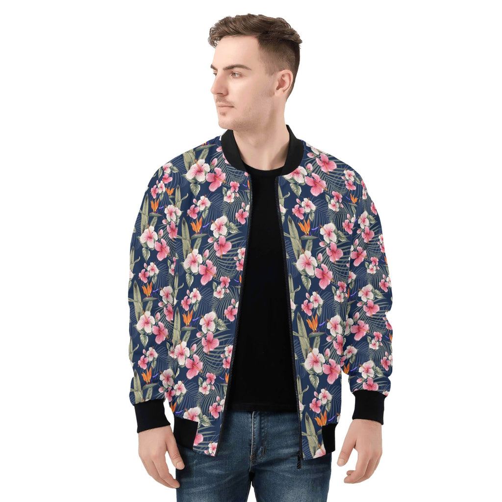 Dark Hawaiian Floral Mens Zip Up Bomber Jacket Mens Zip Up Bomber Jacket Printed Offshore