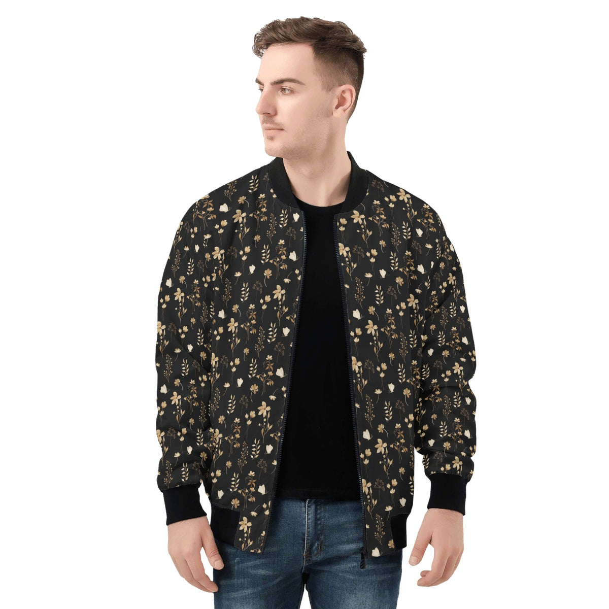 Dark Floral Mens Zip Up Bomber Jacket Mens Zip Up Bomber Jacket Printed Offshore