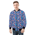 Planets On Blue Mens Zip Up Bomber Jacket 4XL Mens Zip Up Bomber Jacket Printed Offshore
