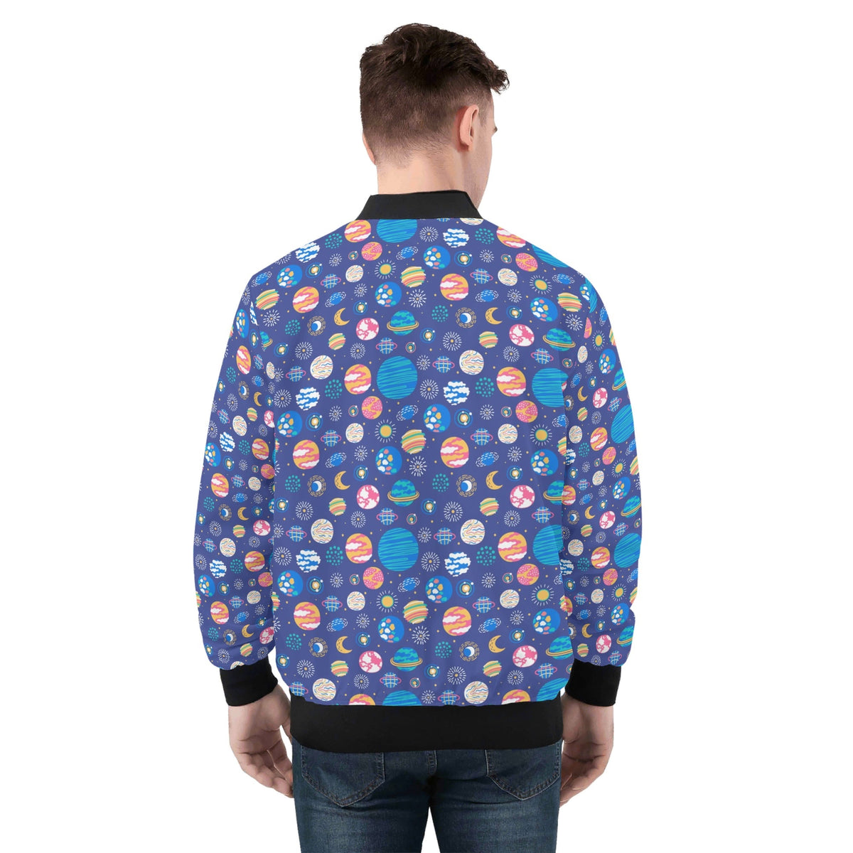 Planets On Blue Mens Zip Up Bomber Jacket Mens Zip Up Bomber Jacket Printed Offshore