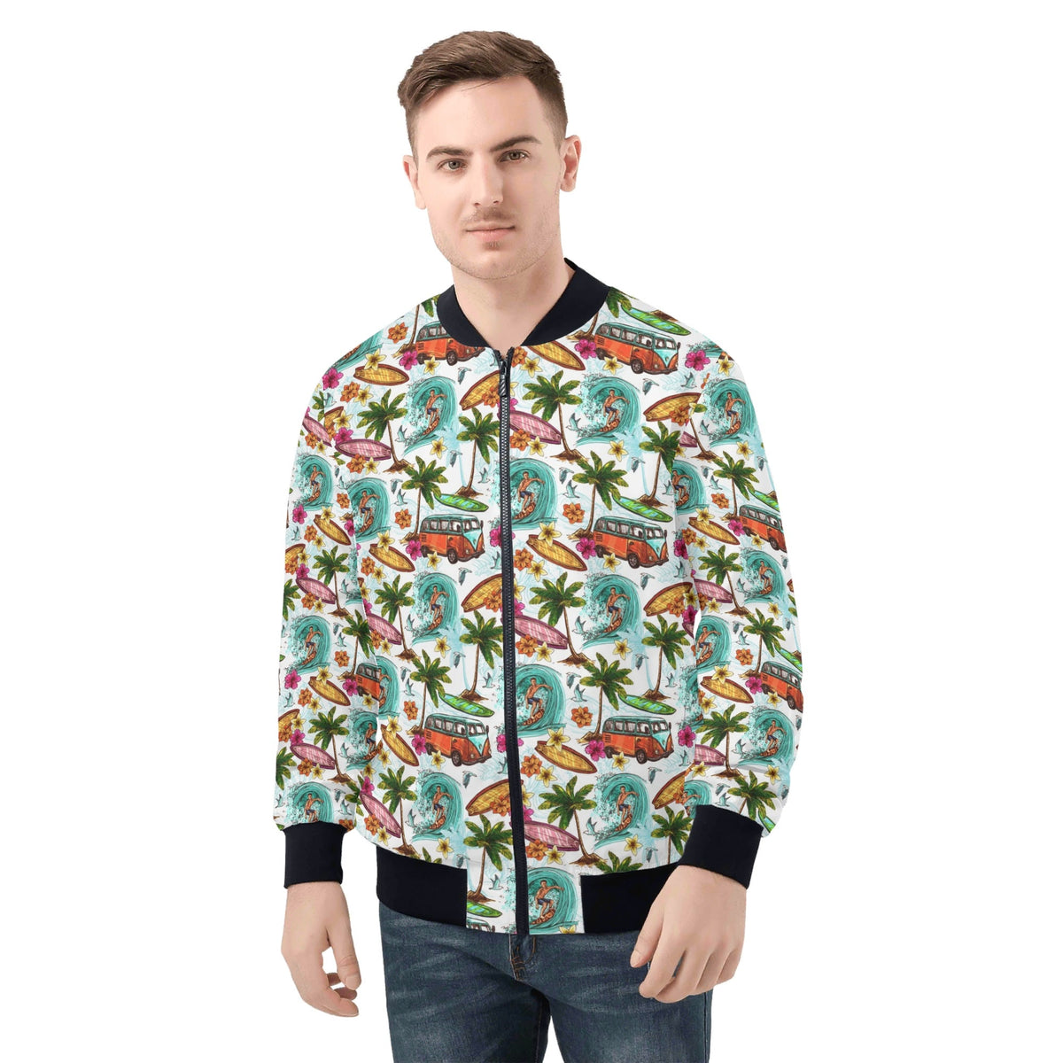 Surfing Safari Mens Zip Up Bomber Jacket 4XL Mens Zip Up Bomber Jacket Printed Offshore