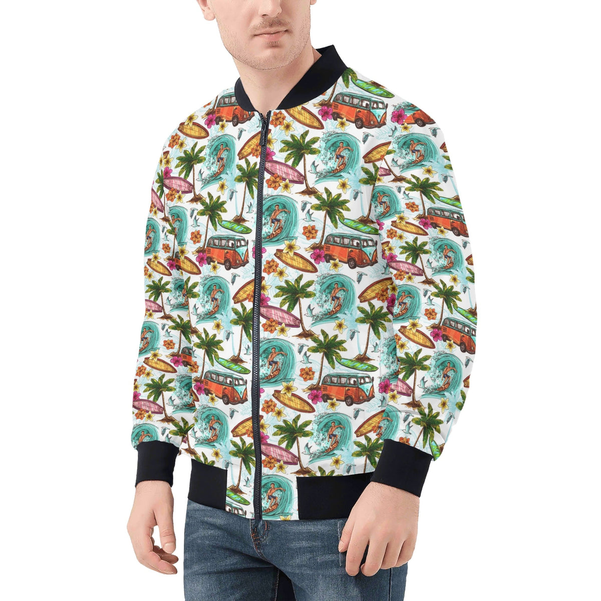 Surfing Safari Mens Zip Up Bomber Jacket Mens Zip Up Bomber Jacket Printed Offshore
