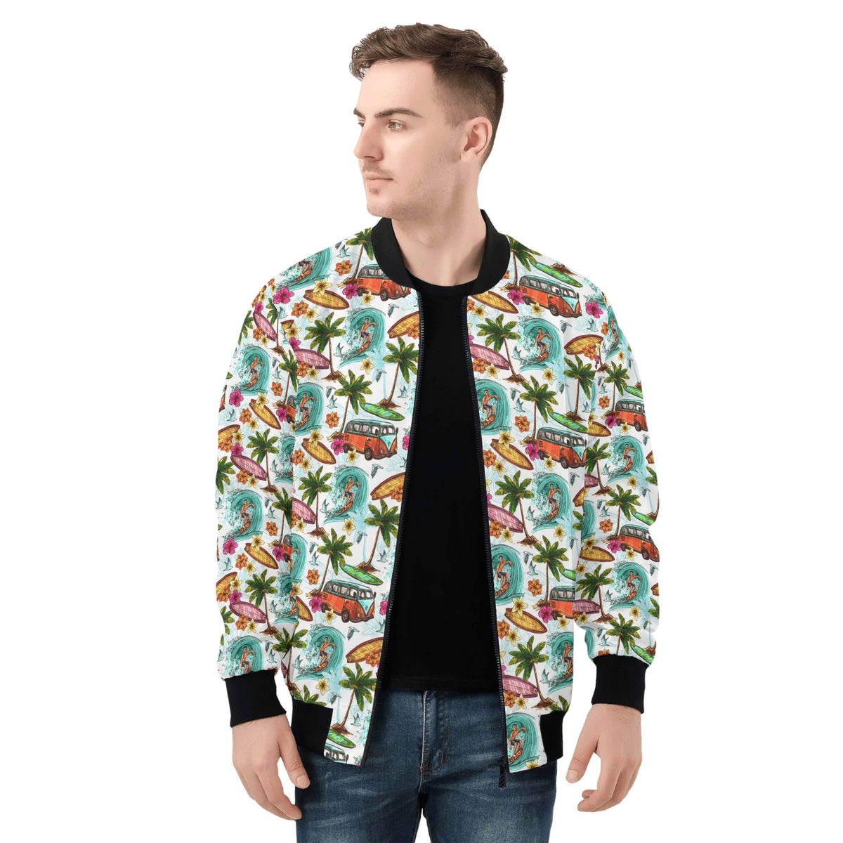 Surfing Safari Mens Zip Up Bomber Jacket Mens Zip Up Bomber Jacket Printed Offshore
