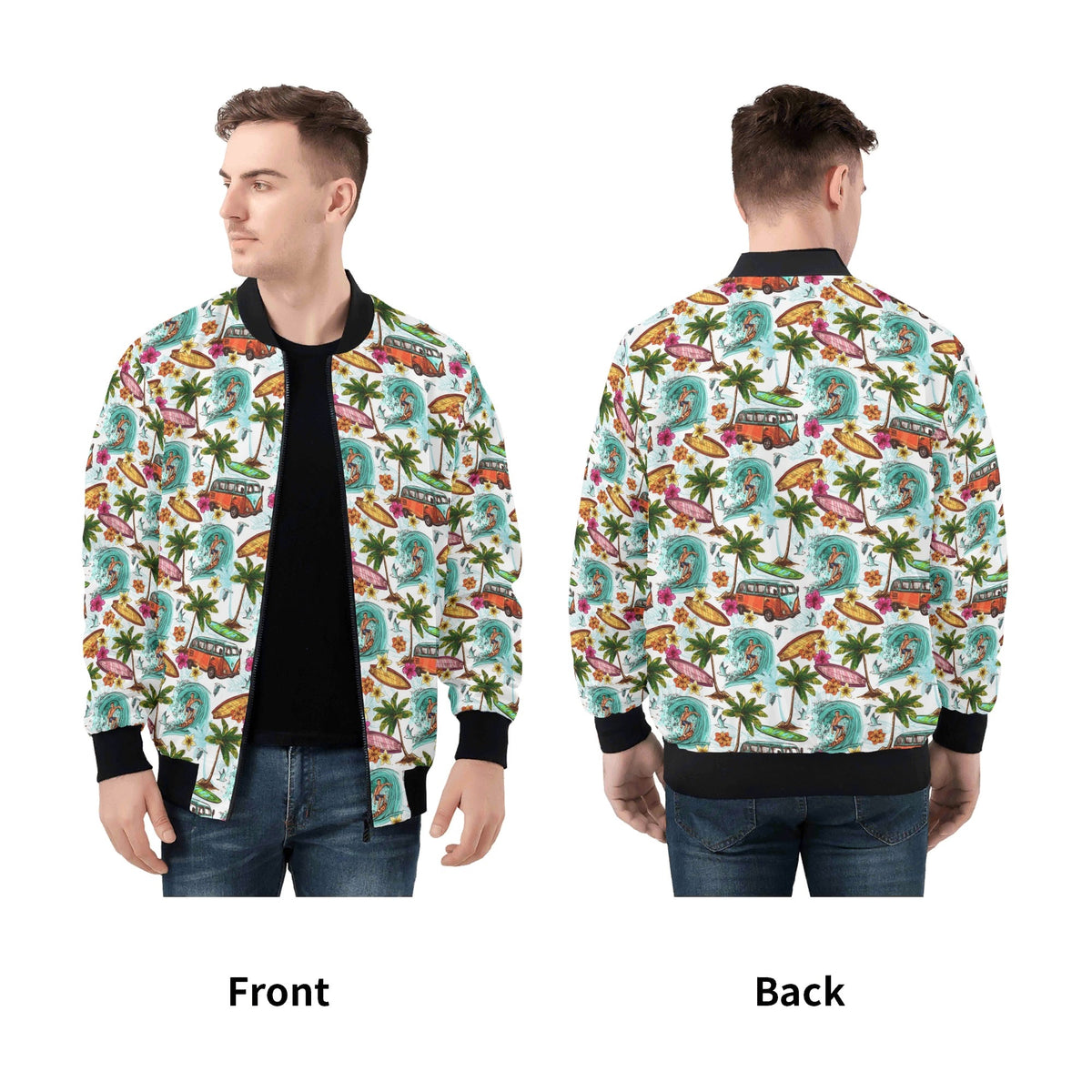 Surfing Safari Mens Zip Up Bomber Jacket Mens Zip Up Bomber Jacket Printed Offshore