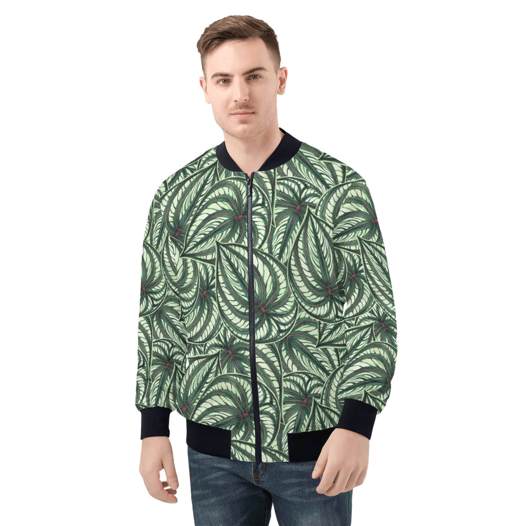 Stripy Leaves Mens Zip Up Bomber Jacket 4XL Mens Zip Up Bomber Jacket Printed Offshore