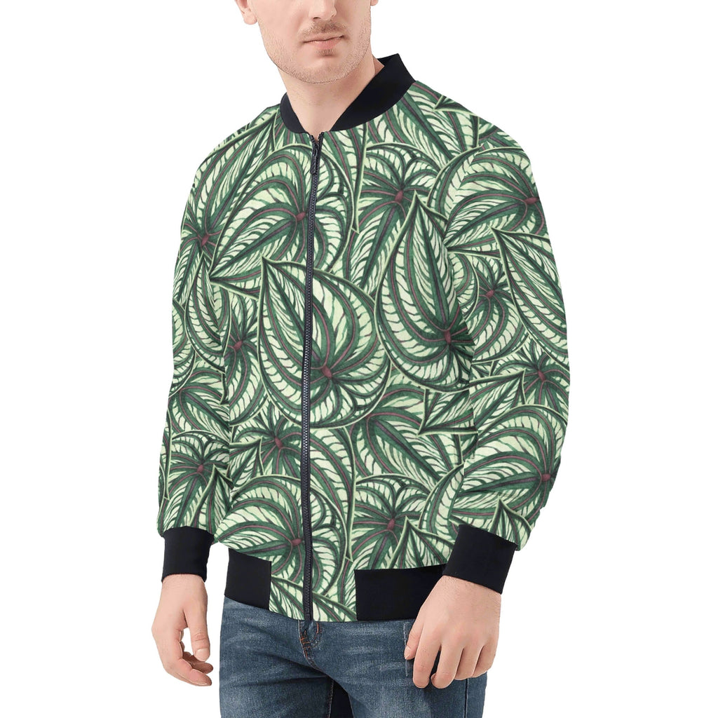 Stripy Leaves Mens Zip Up Bomber Jacket Mens Zip Up Bomber Jacket Printed Offshore