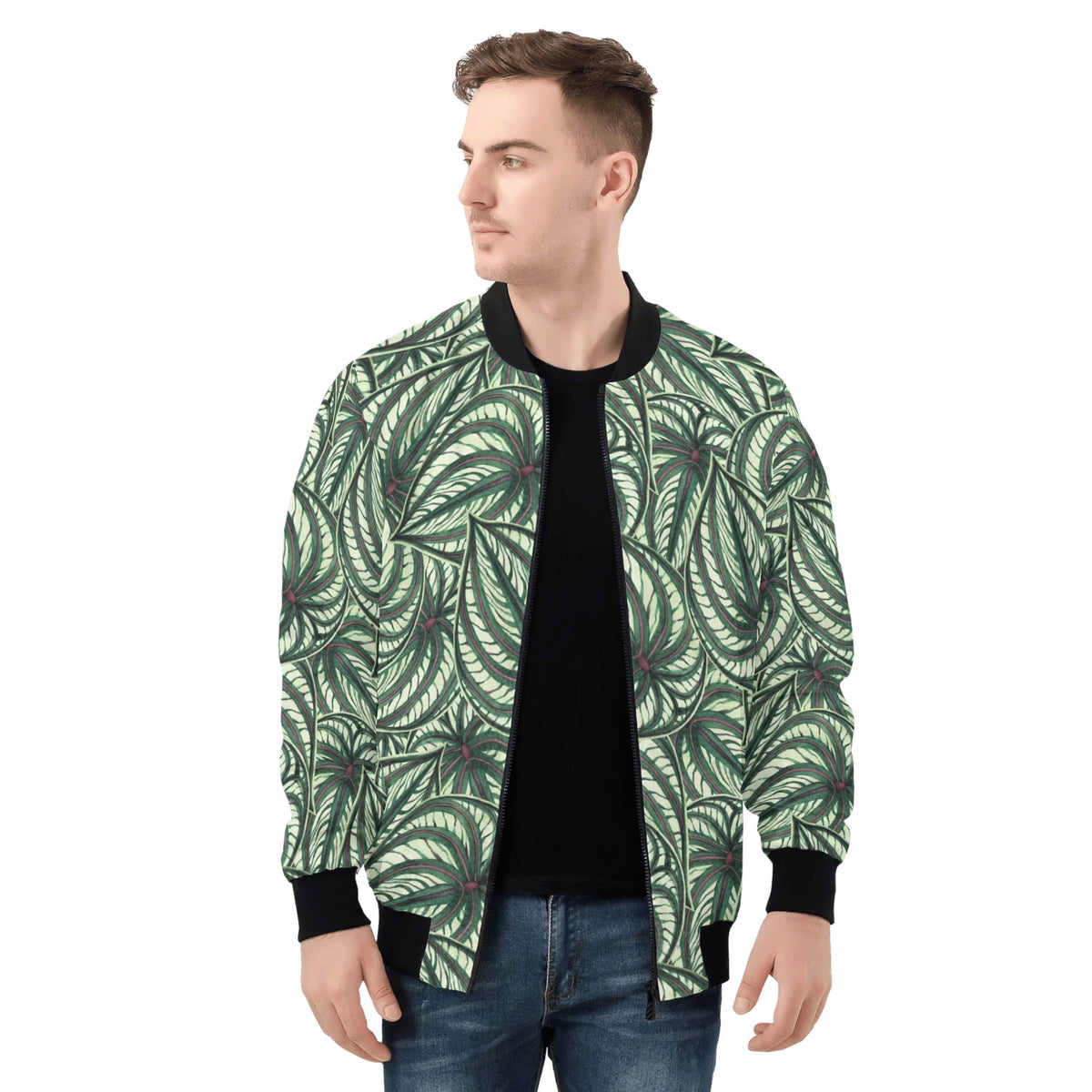 Stripy Leaves Mens Zip Up Bomber Jacket Mens Zip Up Bomber Jacket Printed Offshore