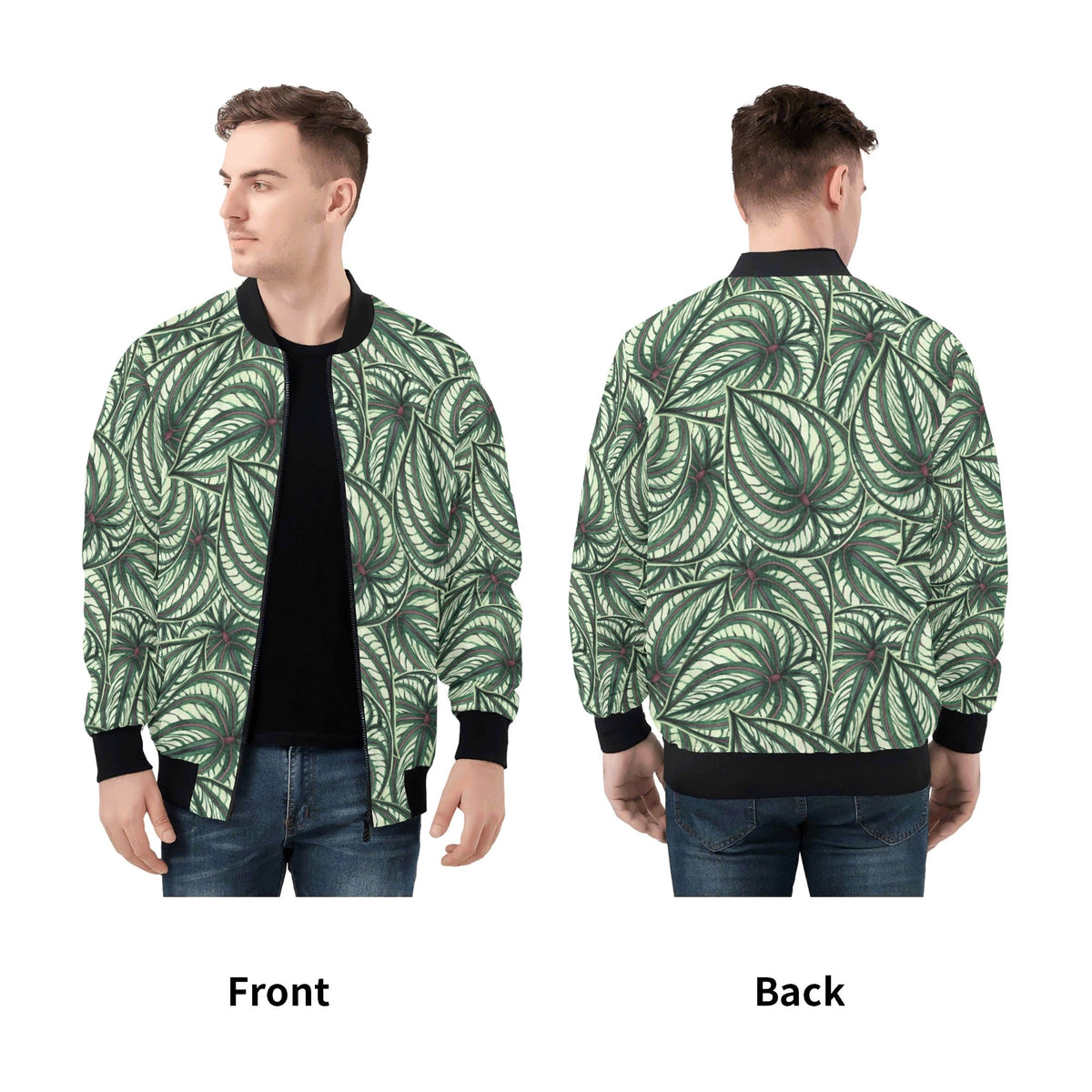 Stripy Leaves Mens Zip Up Bomber Jacket Mens Zip Up Bomber Jacket Printed Offshore