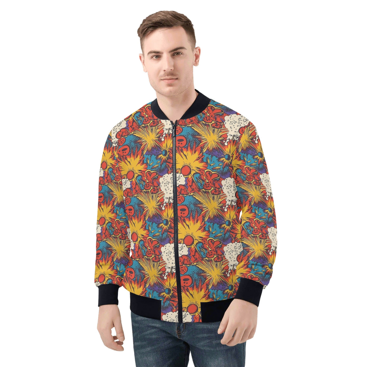 Comic Book Explosions Mens Zip Up Bomber Jacket 4XL Mens Zip Up Bomber Jacket Printed Offshore
