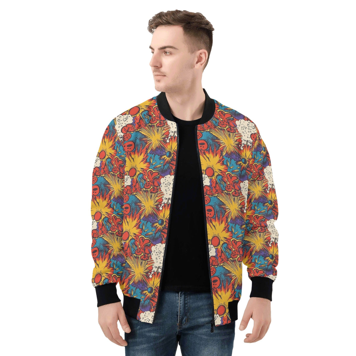 Comic Book Explosions Mens Zip Up Bomber Jacket Mens Zip Up Bomber Jacket Printed Offshore