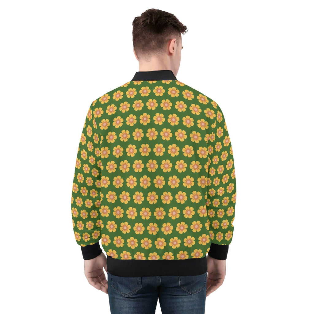 Yellow Flowers On Green Mens Zip Up Bomber Jacket Printed Offshore