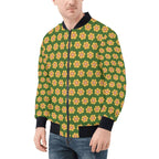 Yellow Flowers On Green Mens Zip Up Bomber Jacket Printed Offshore