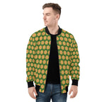 Yellow Flowers On Green Mens Zip Up Bomber Jacket Printed Offshore