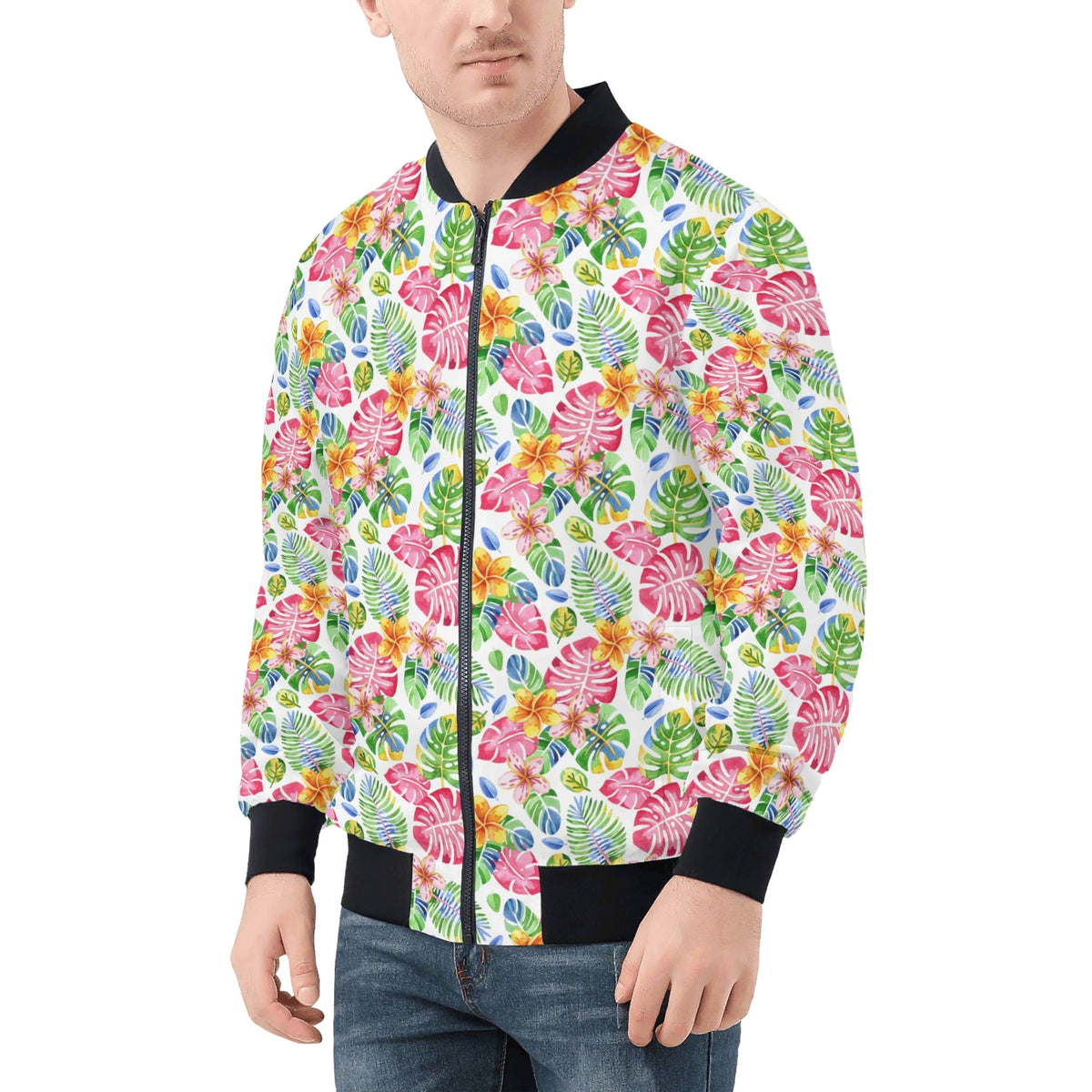 Bright Painted Tropical Mens Zip Up Bomber Jacket Printed Offshore