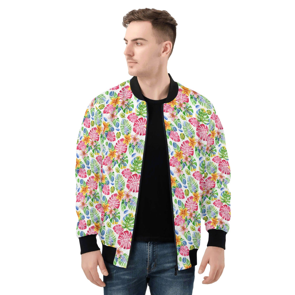 Bright Painted Tropical Mens Zip Up Bomber Jacket Printed Offshore