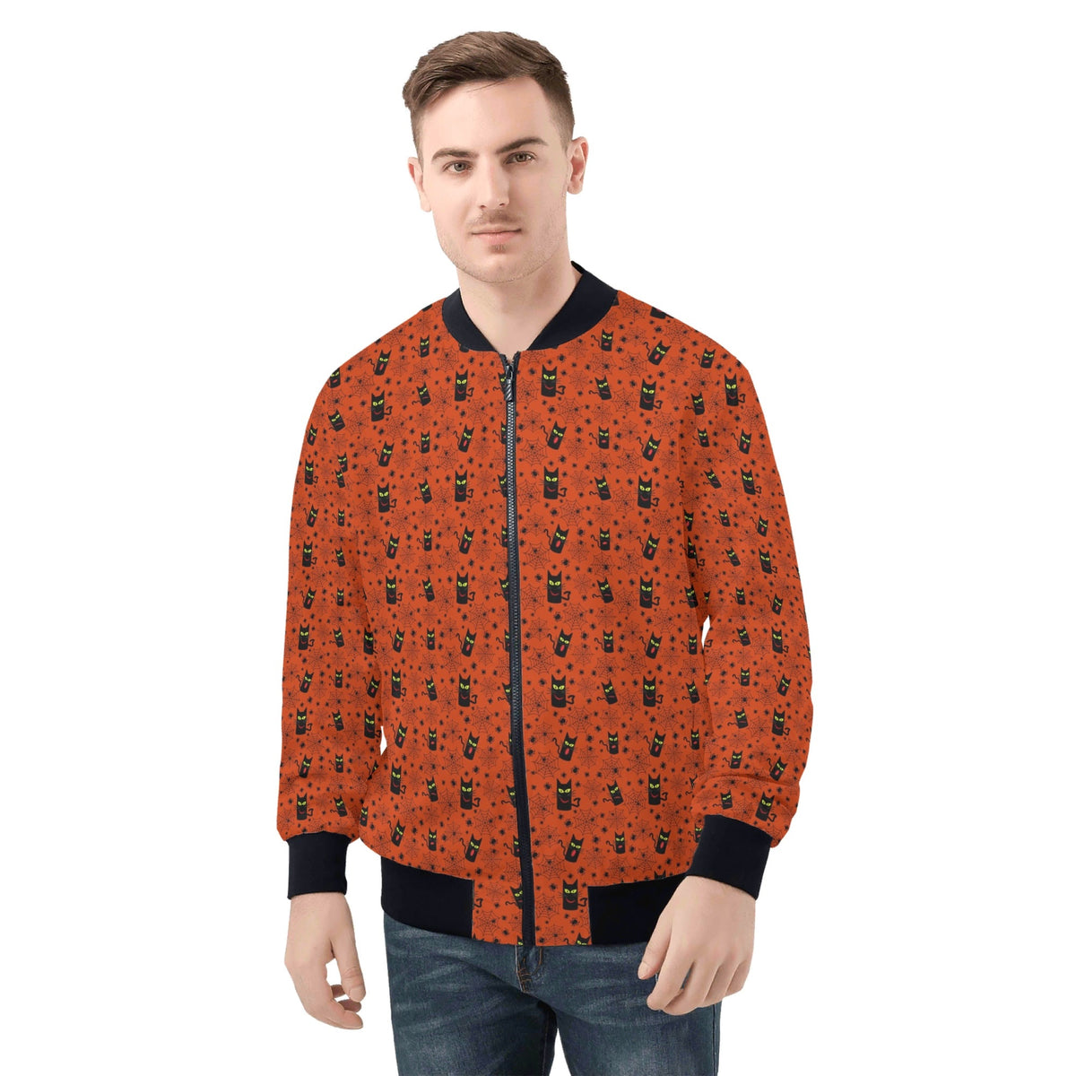 Halloween Black Cats Mens Zip Up Bomber Jacket 4XL Printed Offshore