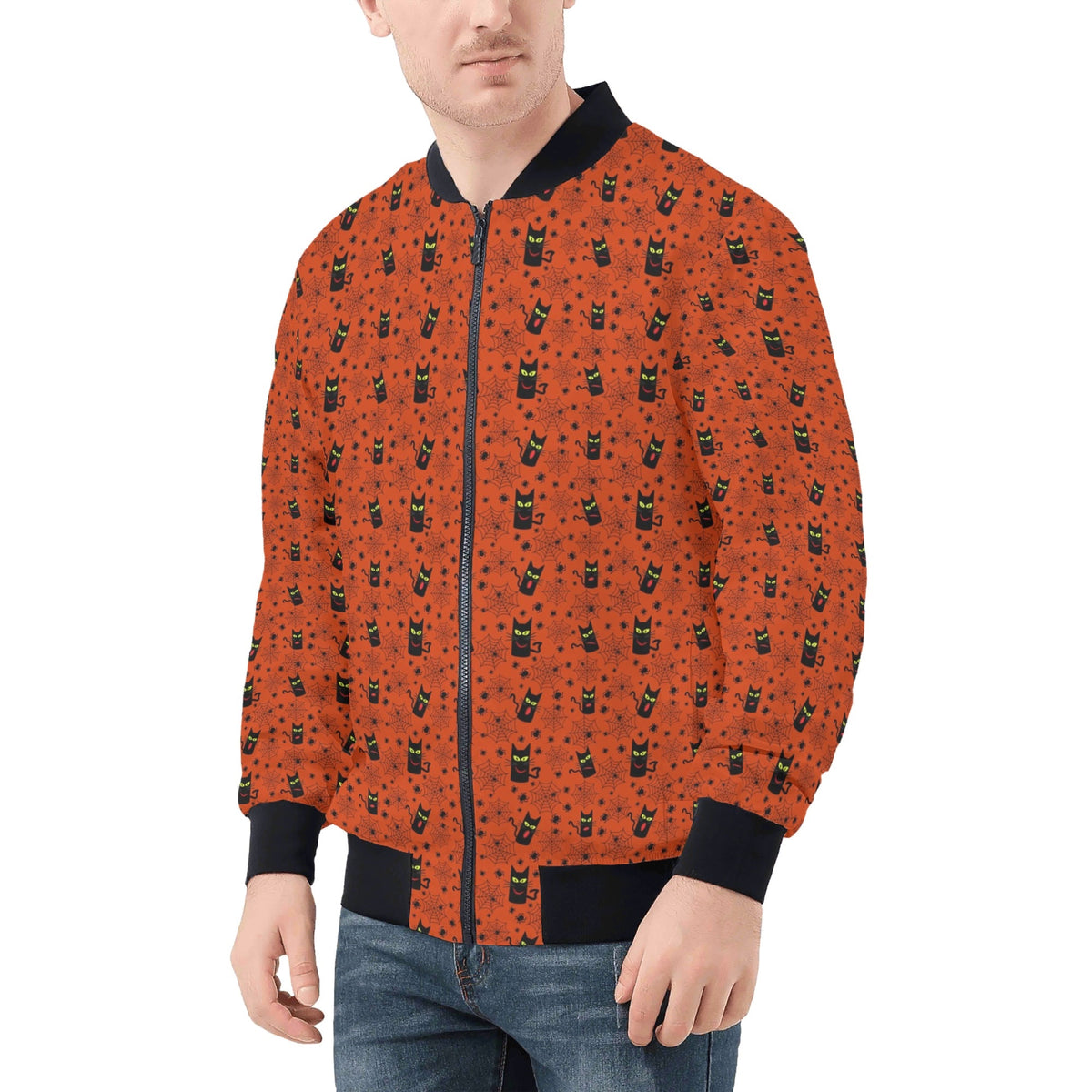 Halloween Black Cats Mens Zip Up Bomber Jacket Printed Offshore
