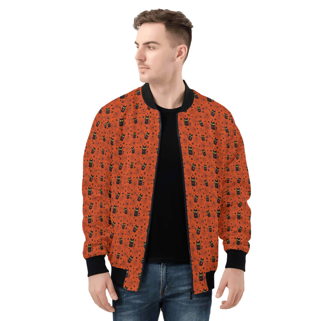 Halloween Black Cats Mens Zip Up Bomber Jacket Printed Offshore