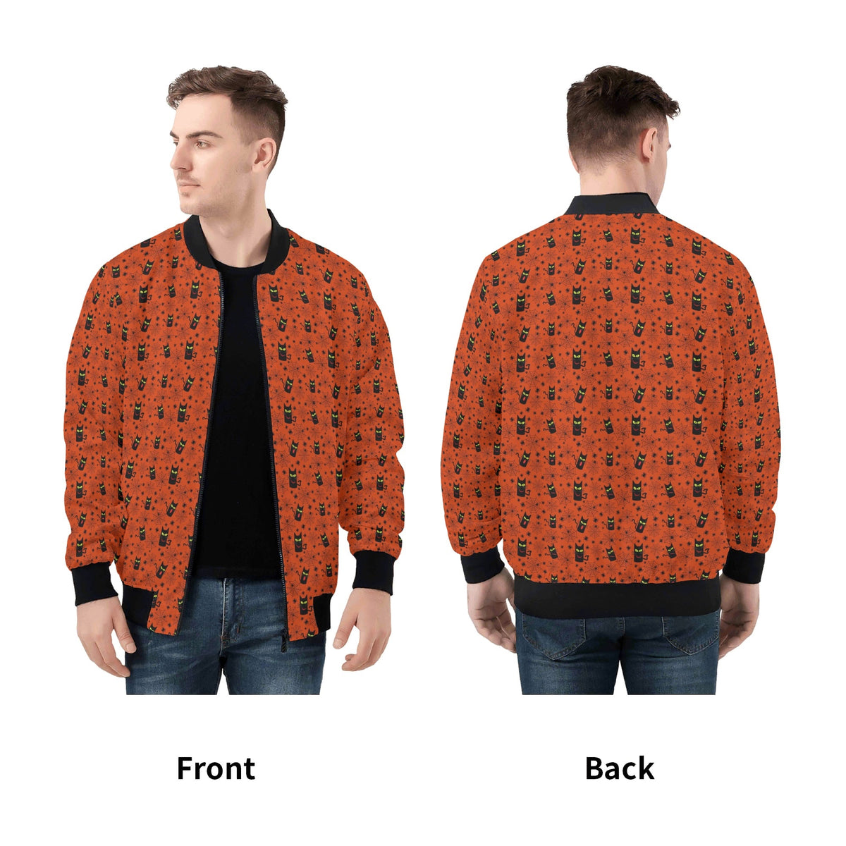 Halloween Black Cats Mens Zip Up Bomber Jacket Printed Offshore