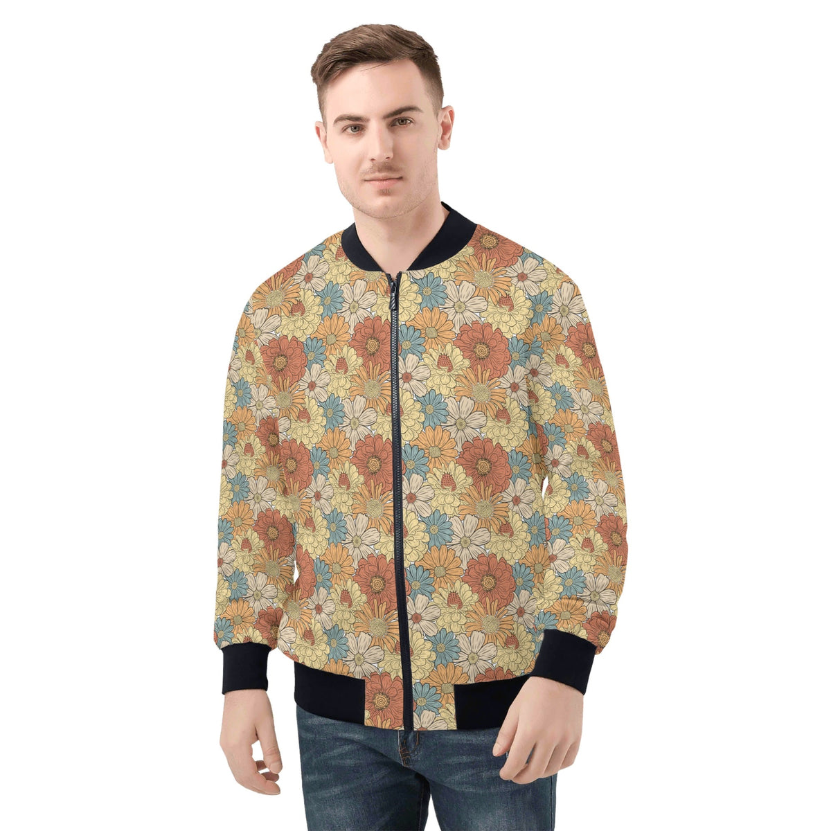 Vintage Retro Floral Mens Zip Up Bomber Jacket 4XL Printed Offshore
