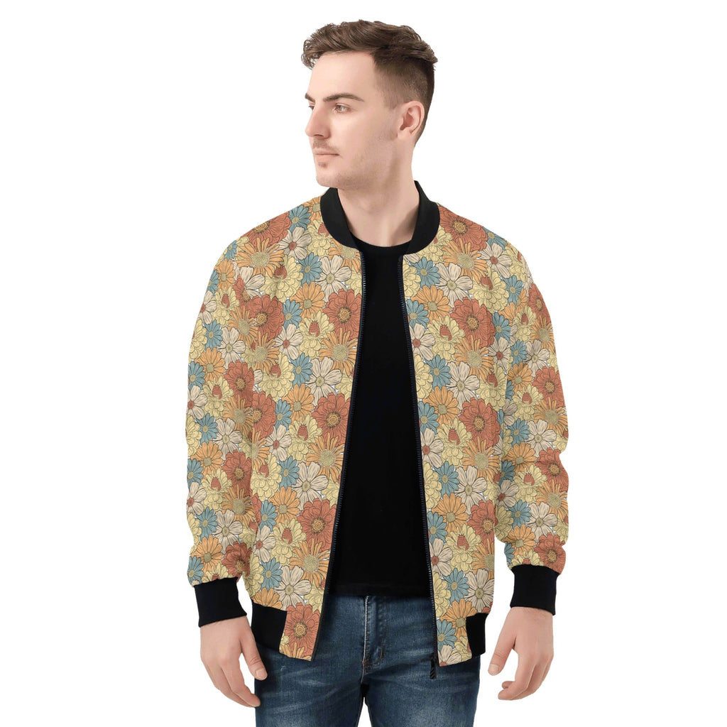 Vintage Retro Floral Mens Zip Up Bomber Jacket Printed Offshore