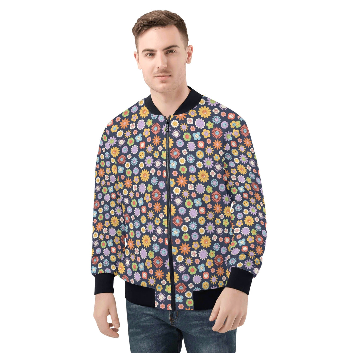 Groovy Flowers Mens Zip Up Bomber Jacket 4XL Printed Offshore